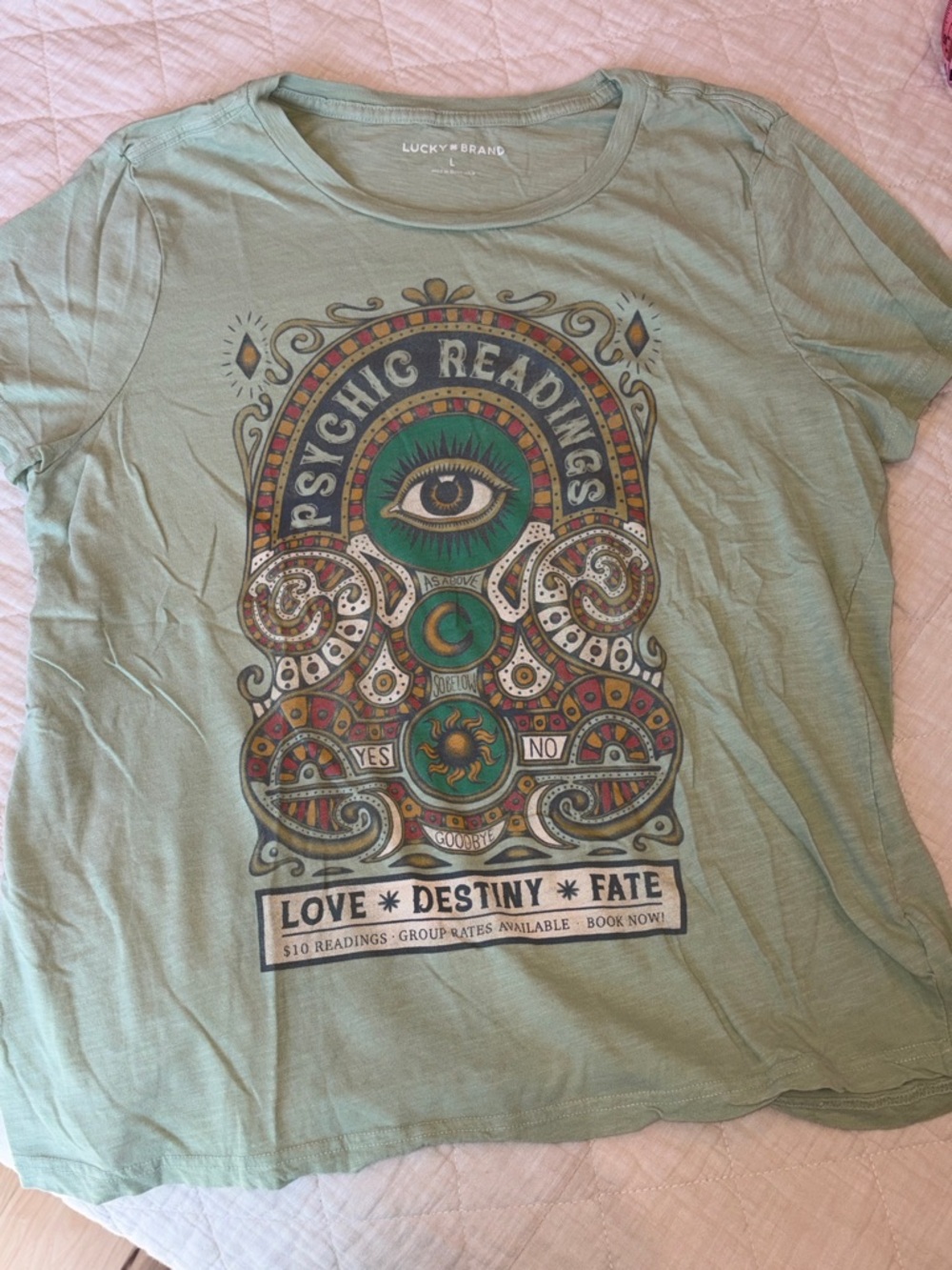 Lucky Brand Sage Green Psychic Readings Graphic Tee